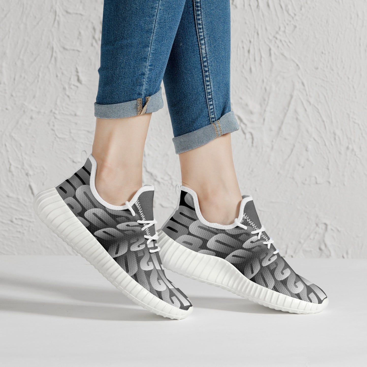 Illusions Mesh Knit Sneakers - White/Black