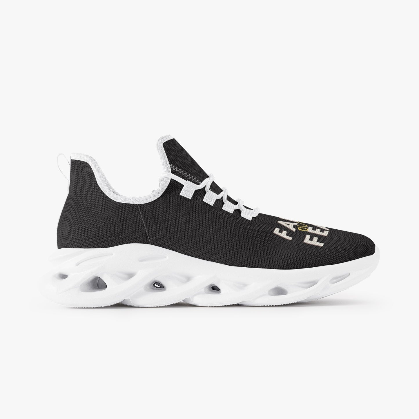 Easy Walkers Black Faith Over Fear Bounce Mesh Knit Sneakers - White